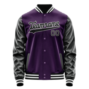 Custom Purple Black Solid Color Varsity Letterman Jacket