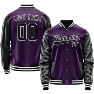Custom Purple Black Solid Color Varsity Letterman Jacket