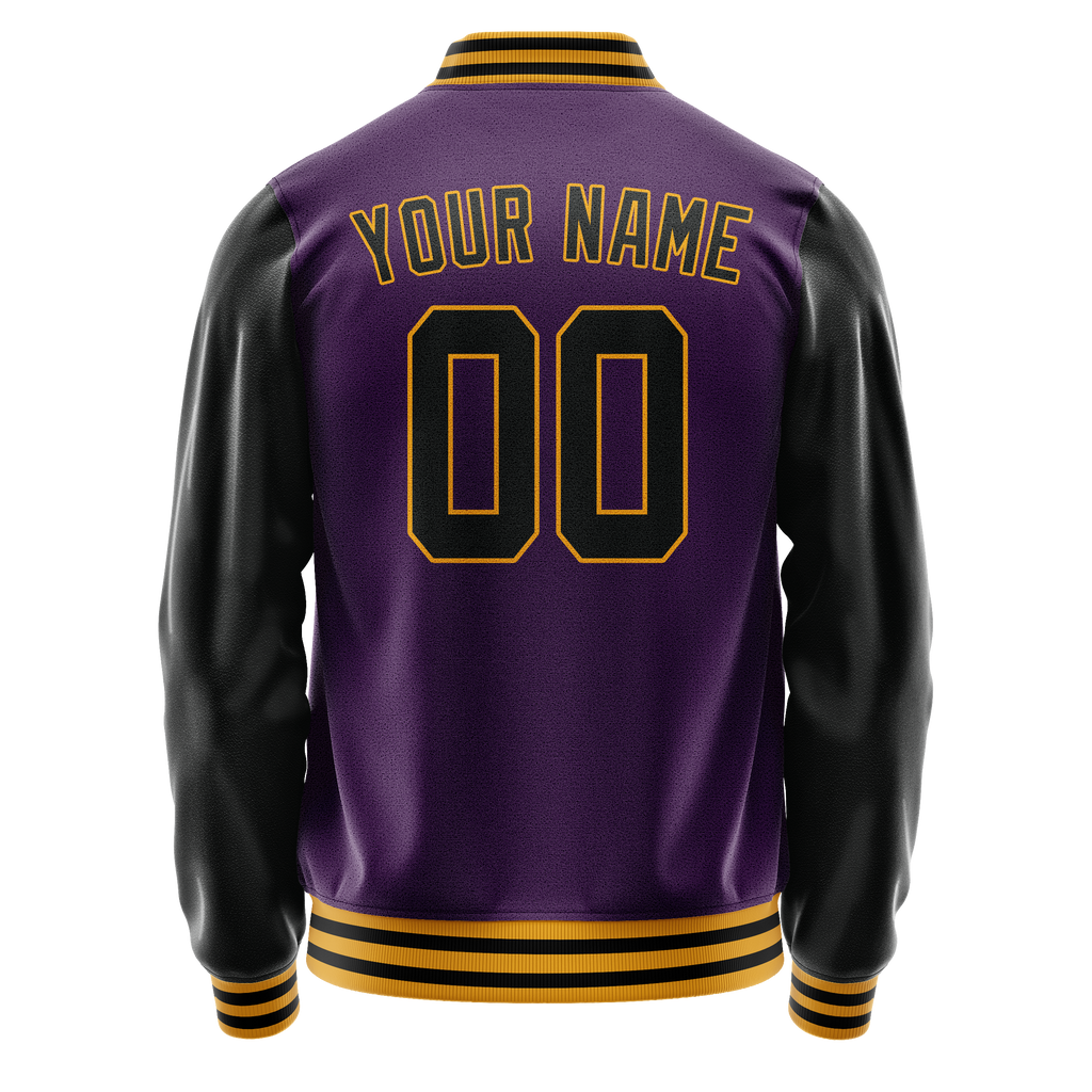 Custom Purple Black Solid Color Varsity Letterman Jacket