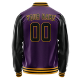 Custom Purple Black Solid Color Varsity Letterman Jacket