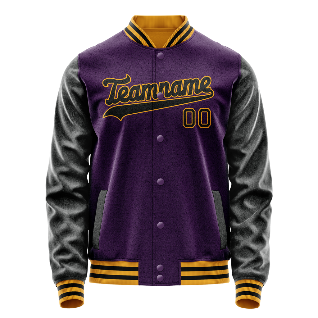 Custom Purple Black Solid Color Varsity Letterman Jacket