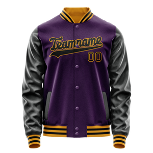 Custom Purple Black Solid Color Varsity Letterman Jacket