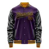Custom Purple Black Solid Color Varsity Letterman Jacket