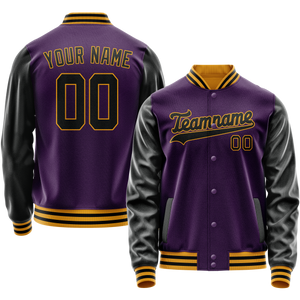 Custom Purple Black Solid Color Varsity Letterman Jacket