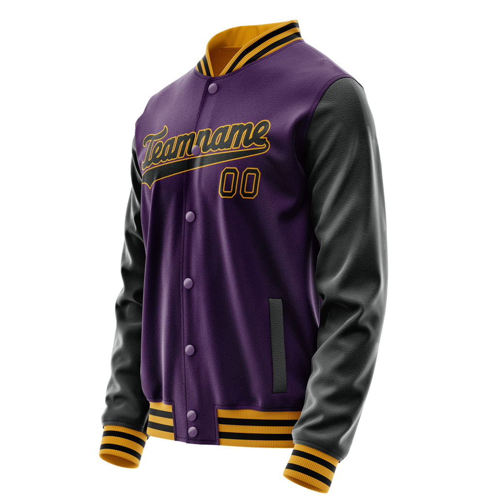 Custom Purple Black Solid Color Varsity Letterman Jacket