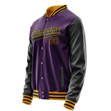 Custom Purple Black Solid Color Varsity Letterman Jacket