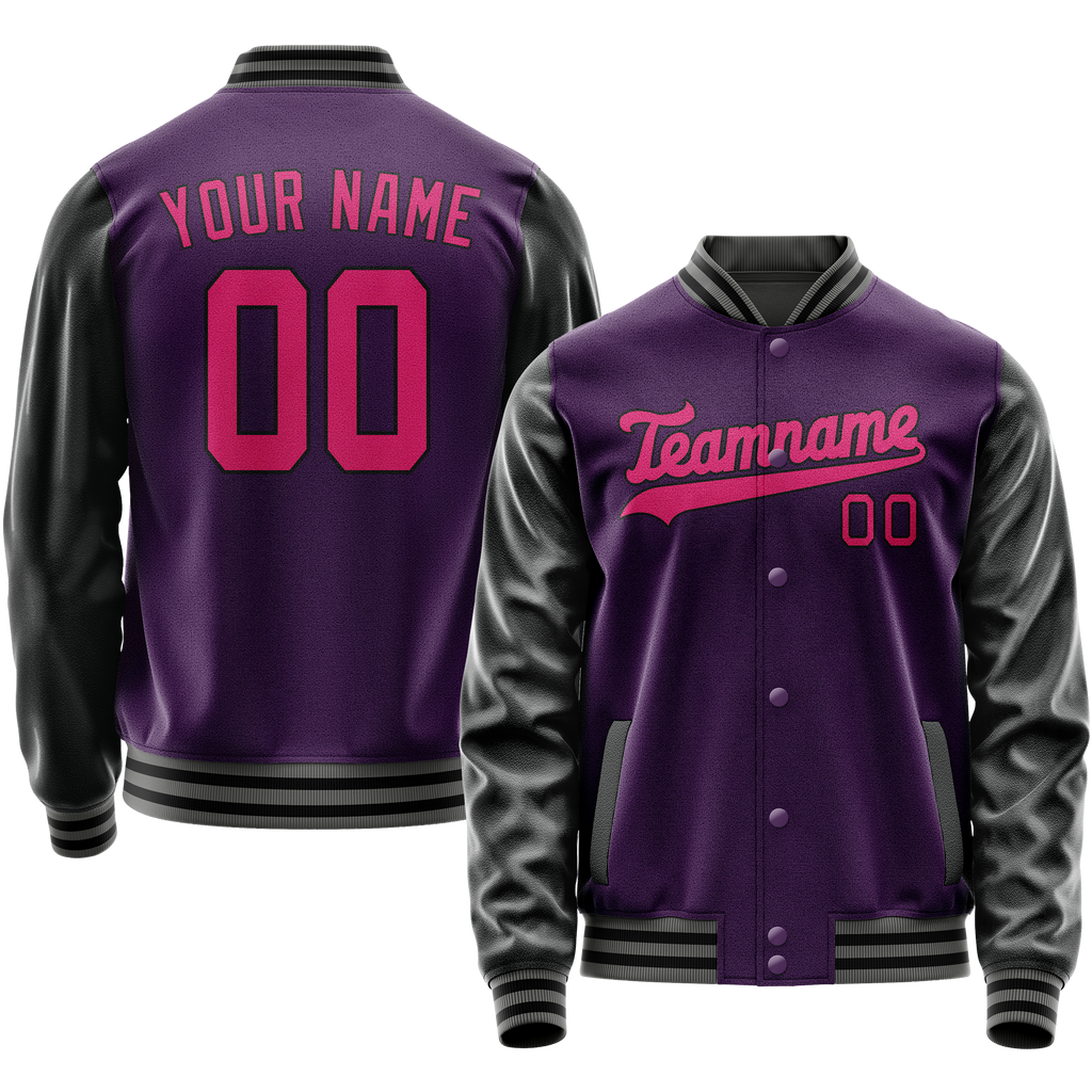 Custom Purple Pink Solid Color Varsity Letterman Jacket