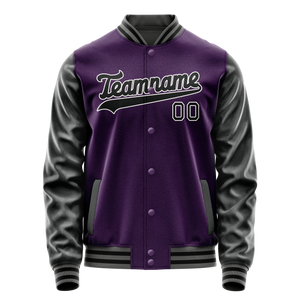 Custom Purple Black Solid Color Varsity Letterman Jacket