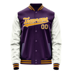 Custom Purple White Solid Color Varsity Letterman Jacket