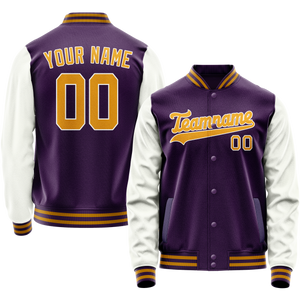 Custom Purple White Solid Color Varsity Letterman Jacket
