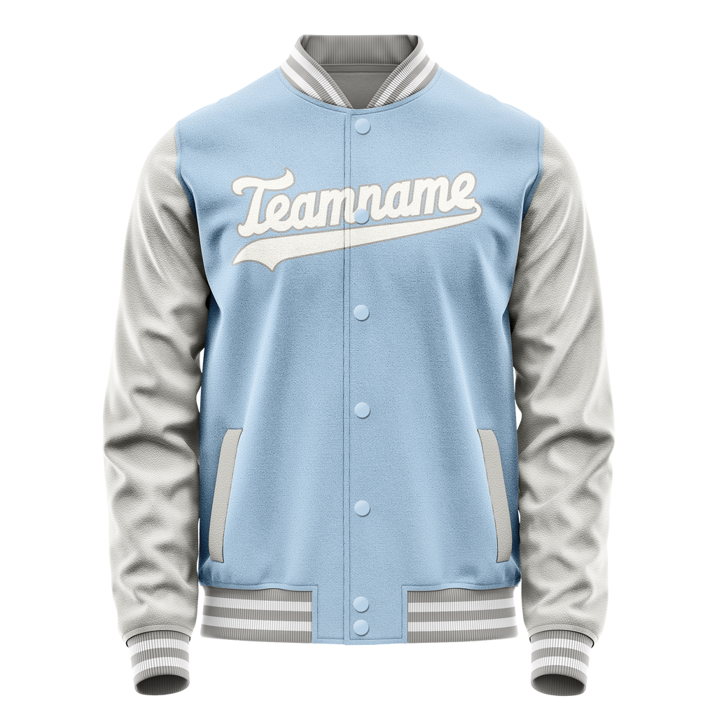 Custom Light-Blue Gray Solid Color Varsity Letterman Jacket
