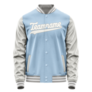 Custom Light-Blue Gray Solid Color Varsity Letterman Jacket