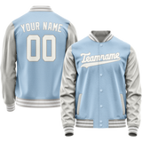 Custom Light-Blue Gray Solid Color Varsity Letterman Jacket