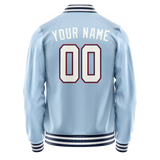 Custom Light-Blue White Solid Color Varsity Letterman Jacket