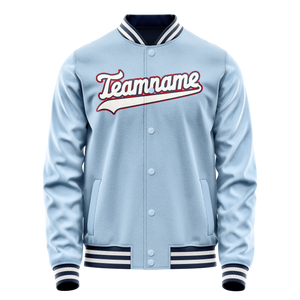 Custom Light-Blue White Solid Color Varsity Letterman Jacket