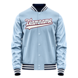 Custom Light-Blue White Solid Color Varsity Letterman Jacket