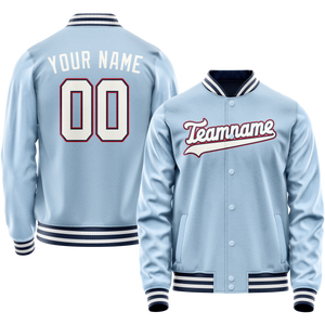 Custom Light-Blue White Solid Color Varsity Letterman Jacket