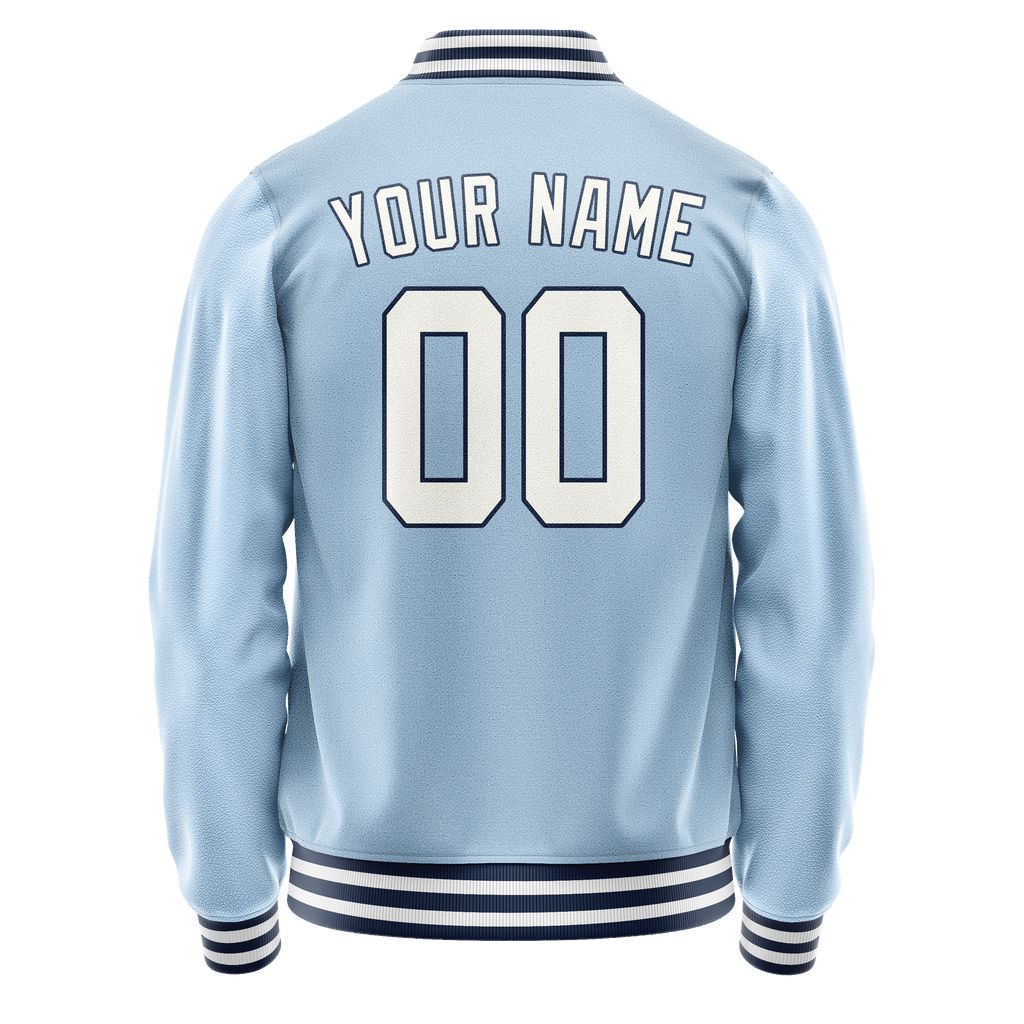 Custom Light-Blue White Solid Color Varsity Letterman Jacket