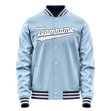 Custom Light-Blue White Solid Color Varsity Letterman Jacket