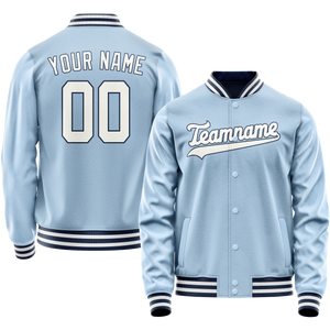 Custom Light-Blue White Solid Color Varsity Letterman Jacket
