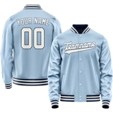 Custom Light-Blue White Solid Color Varsity Letterman Jacket