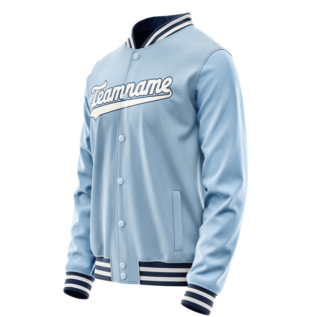 Custom Light-Blue White Solid Color Varsity Letterman Jacket
