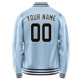 Custom Light-Blue Black Solid Color Varsity Letterman Jacket