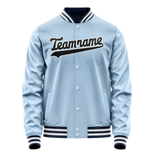 Custom Light-Blue Black Solid Color Varsity Letterman Jacket