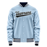 Custom Light-Blue Black Solid Color Varsity Letterman Jacket