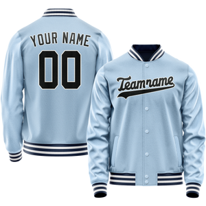 Custom Light-Blue Black Solid Color Varsity Letterman Jacket