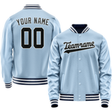 Custom Light-Blue Black Solid Color Varsity Letterman Jacket
