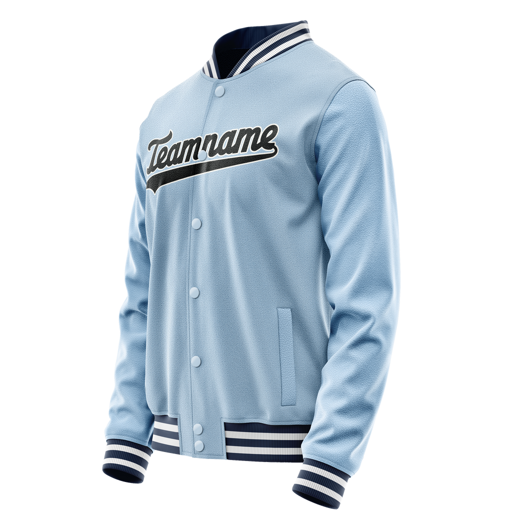 Custom Light-Blue Black Solid Color Varsity Letterman Jacket