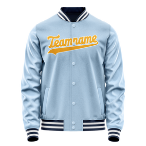 Custom Light-Blue Gold Solid Color Varsity Letterman Jacket