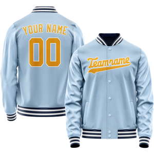 Custom Light-Blue Gold Solid Color Varsity Letterman Jacket