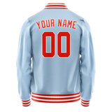 Custom Light-Blue Orange Solid Color Varsity Letterman Jacket