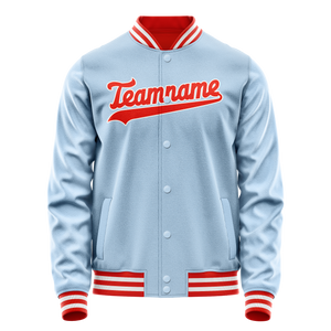 Custom Light-Blue Orange Solid Color Varsity Letterman Jacket