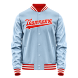 Custom Light-Blue Orange Solid Color Varsity Letterman Jacket