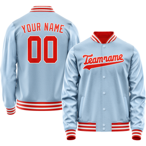 Custom Light-Blue Orange Solid Color Varsity Letterman Jacket
