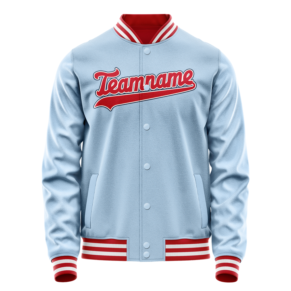 Custom Light-Blue Red Solid Color Varsity Letterman Jacket