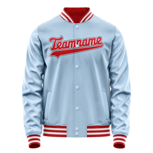Custom Light-Blue Red Solid Color Varsity Letterman Jacket