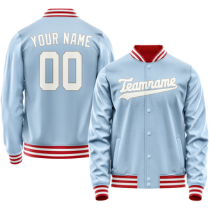 Custom Light-Blue White Solid Color Varsity Letterman Jacket