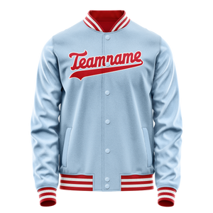 Custom Light-Blue Red Solid Color Varsity Letterman Jacket