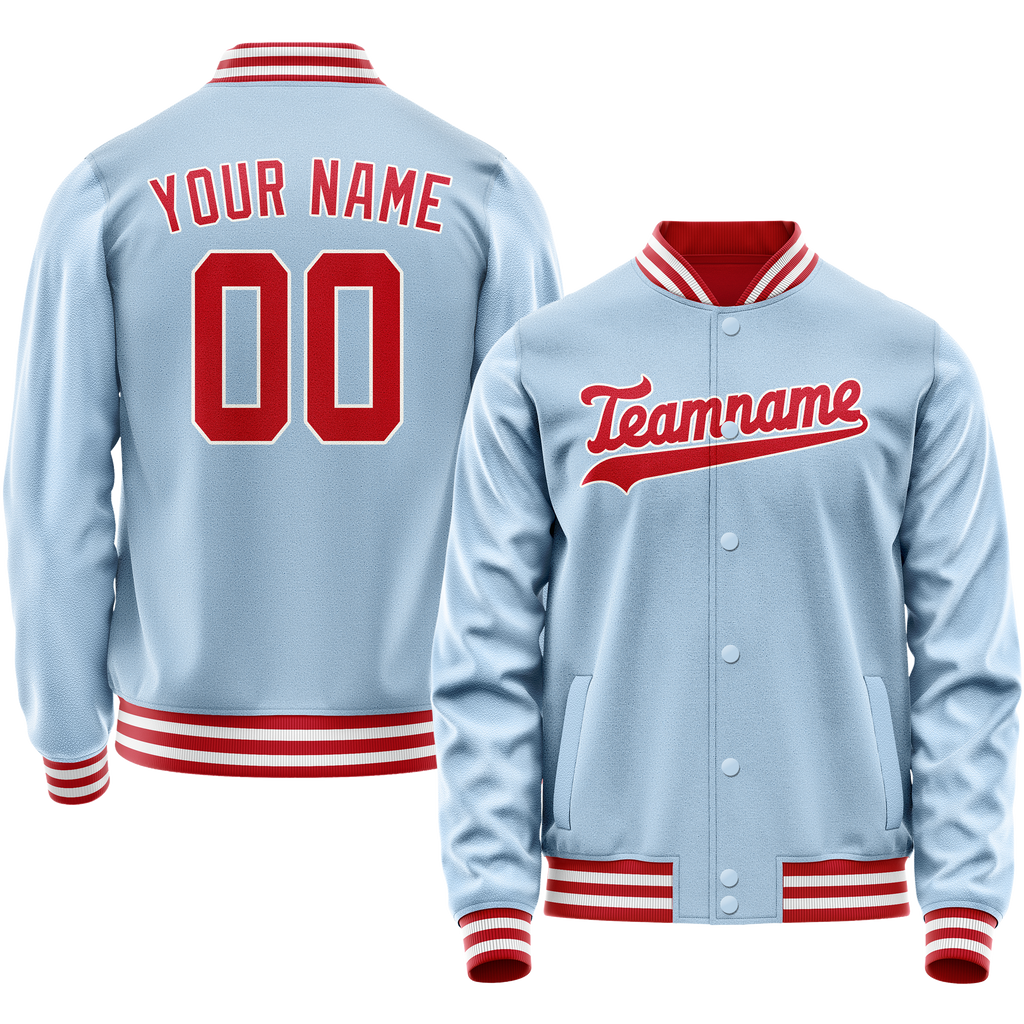 Custom Light-Blue Red Solid Color Varsity Letterman Jacket