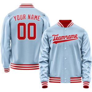 Custom Light-Blue Red Solid Color Varsity Letterman Jacket