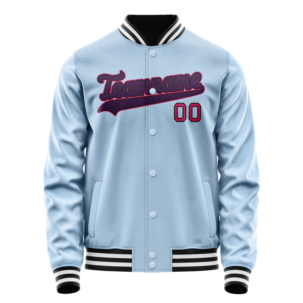 Custom Light-Blue Purple Solid Color Varsity Letterman Jacket