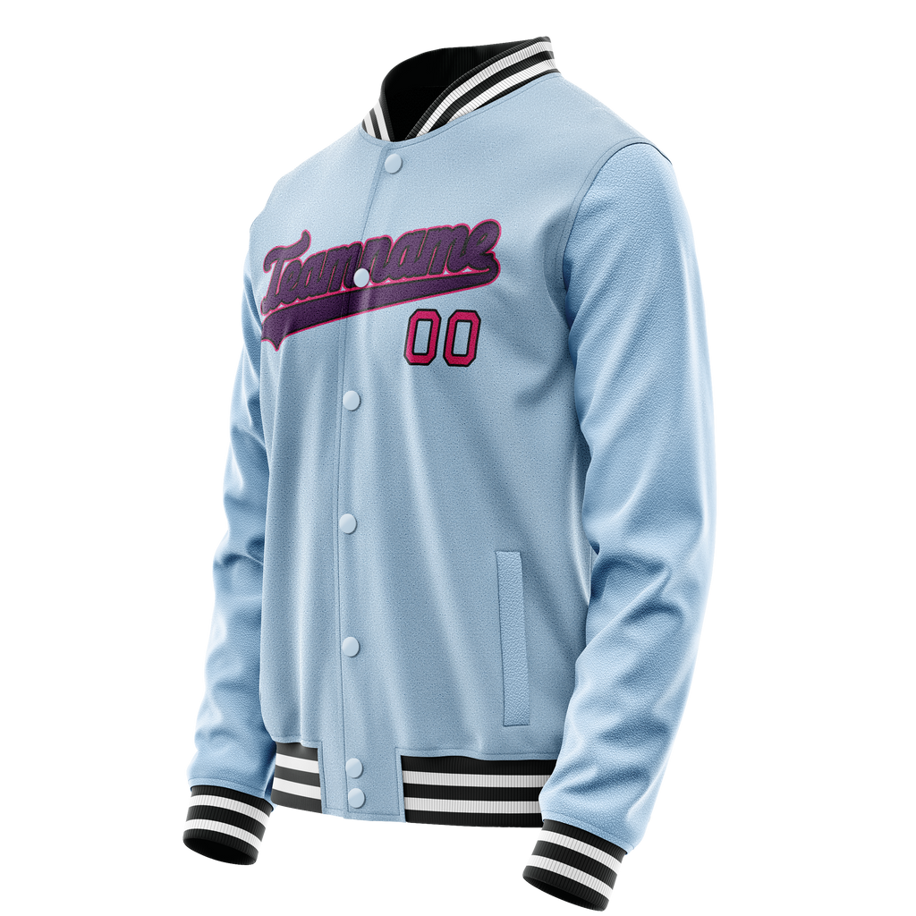 Custom Light-Blue Purple Solid Color Varsity Letterman Jacket