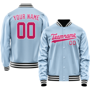 Custom Light-Blue Pink Solid Color Varsity Letterman Jacket