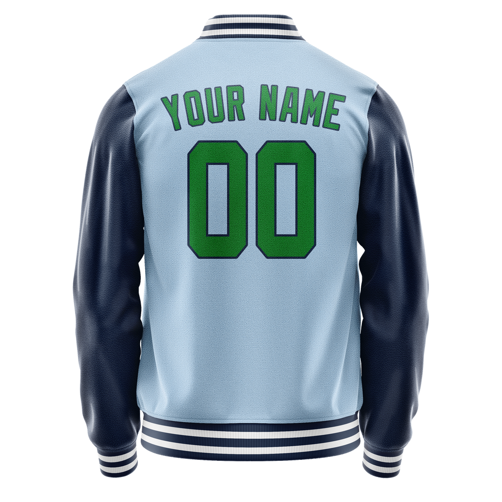 Custom Light-Blue Neon-Green Solid Color Varsity Letterman Jacket
