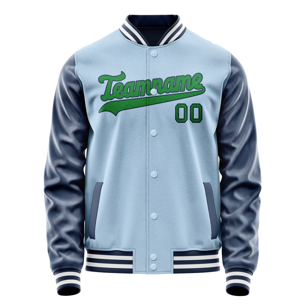 Custom Light-Blue Neon-Green Solid Color Varsity Letterman Jacket
