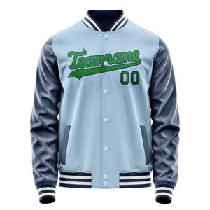 Custom Light-Blue Neon-Green Solid Color Varsity Letterman Jacket